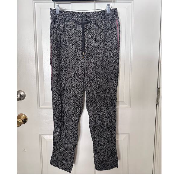 Anthropologie Black Floral Jogger Pants with Tuxedo Stripe Size Small - Picture 2 of 6